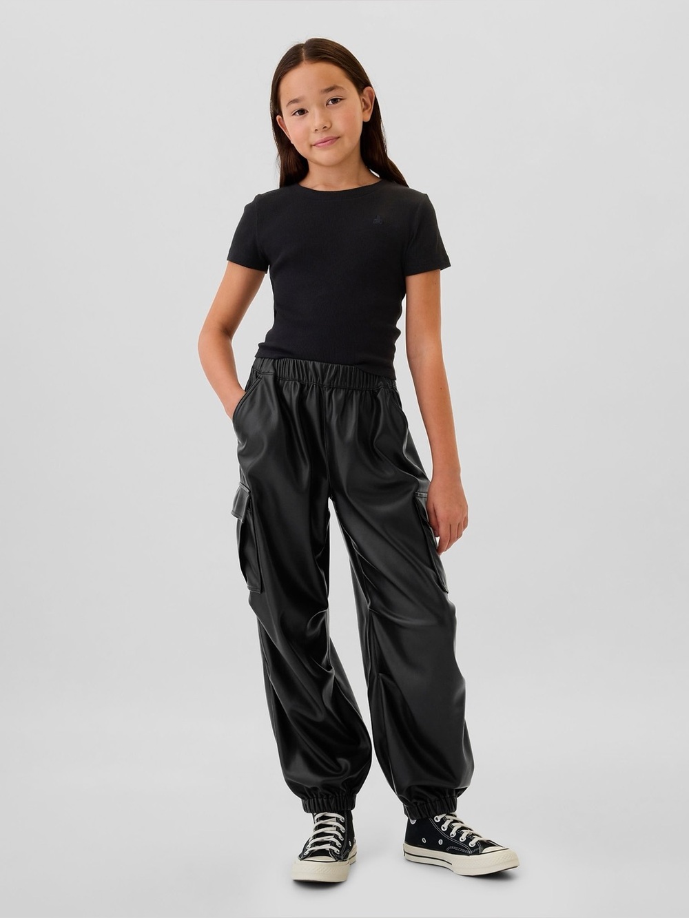 GAP Black Faux Leather Cargo Joggers for Kids